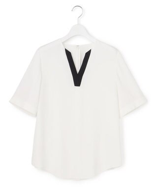 ICB 【先行予約】BackSatinAmunzen 5分袖Vネック配色ブラウス オフホワイト