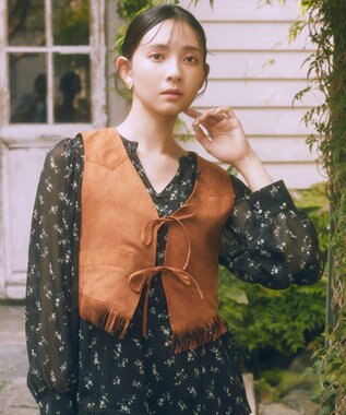 earth music&ecology スウェード調フリンジベスト Brown