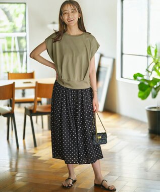 組曲 L 【WEB限定】ドットプリントデシン フリルパンツ ブラック×オフ系5