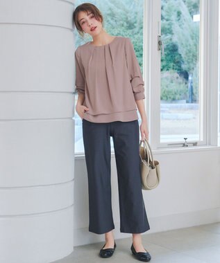 Tiaclasse つまみタック袖レイヤードブラウス ピンクモカ