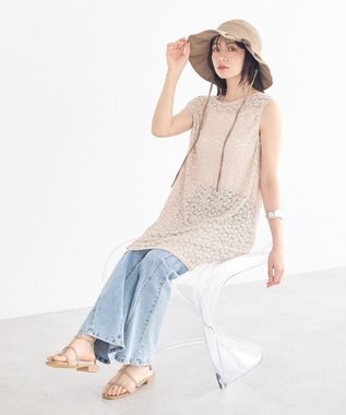 earth music&ecology 【2WAY】レースギャザーワンピース Beige