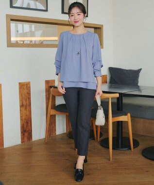 Tiaclasse つまみタック袖レイヤードブラウス ブルー