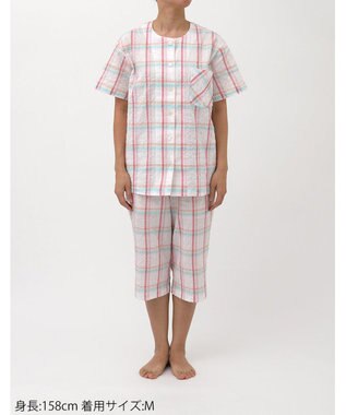 ワコール／睡眠科学 パジャマ 5分袖 半袖 7分丈 綿混(本体) 上下セット 前開き レディース YDT142 睡眠科学／ワコール ピンク