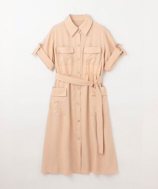 GRACE CONTINENTAL リネンタッチサファリドレス ベージュ