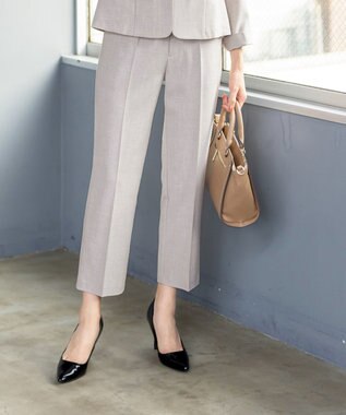 Tiaclasse 【セットアップ可・洗える】麻調薄地ストレートパンツ グレージュ