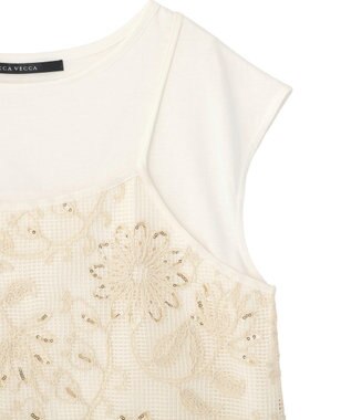YECCA VECCA 【2点SET】刺繍メッシュキャミセットコットンTee Light Beige