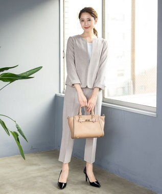 Tiaclasse 【セットアップ可・洗える】麻調薄地ストレートパンツ グレージュ