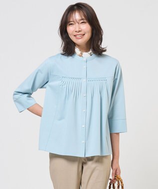 J.PRESS LADIES キャタピラシャツジャージー バンドカラー カットソー ライトアクア系