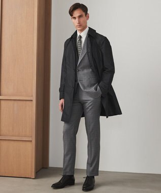 GOTAIRIKU ダウンライナー装着可【半裏仕様でより軽量】メランジシャンブレー ステンカラースプリングコート ライトグレー系