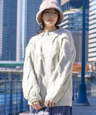 Tiaclasse 【洗える】ケーブルミックス編みニットトップス アイボリー