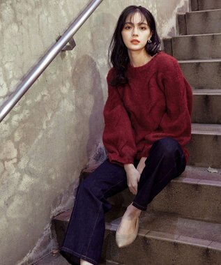 Tiaclasse 【洗える】ケーブルミックス編みニットトップス レッド