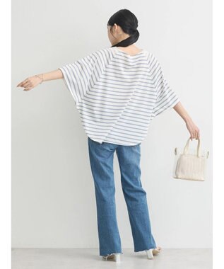 earth music&ecology 襟レースボーダーポンチョ Sax