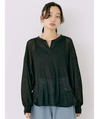 earth music&ecology シアーリブドルマンプルオーバー Black