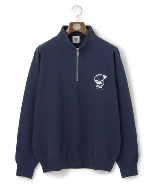 J.PRESS MEN 【AaronChang】【UNISEX】ワンポイントハーフジップ スウェットシャツ ネイビー系
