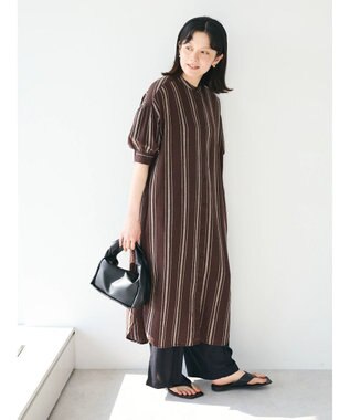 CRAFT STANDARD BOUTIQUE リネンレーヨンストライプワンピース Stripe Brown