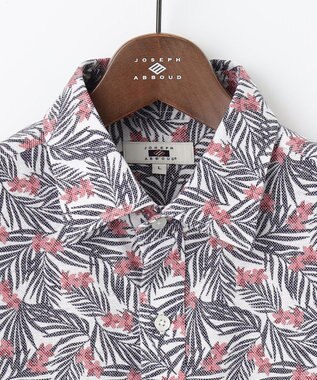 JOSEPH ABBOUD 【リネン素材/清涼感/吸水速乾】リネンハニカムプリント 半袖 シャツ レッド系6