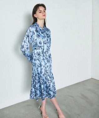 GRACE CONTINENTAL オリエンタルフラワープリントワンピース ブルー
