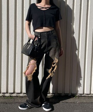 WEGO フロントクロスショートリブT ブラック