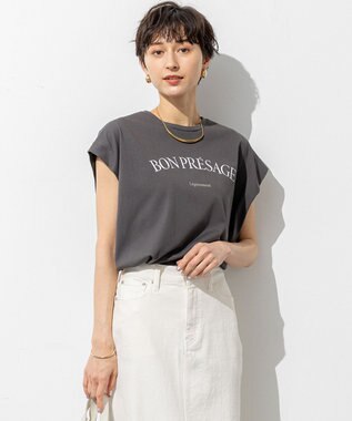 23区 L 【接触冷感/洗える】BON-PRESAGE ロゴ フレンチスリーブ Tシャツ グレー系