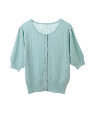 earth music&ecology リボン柄透かし編みニットカーディガン Mint