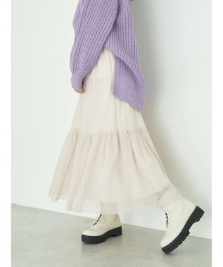 earth music&ecology ティアードチュールスカート Light Beige