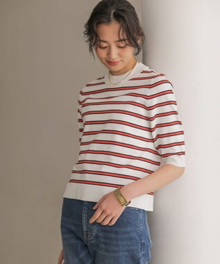 組曲 S マイラックカラー 6分袖 ニット ボーダー系1