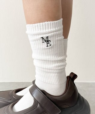 WEGO 刺繍ロゴローゲージゆるリブソックス ホワイト