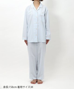 ワコール／睡眠科学 パジャマ 長袖 長ズボン 綿100%(本体) サッカー素材 レディース YDX344 睡眠科学／ワコール サックス