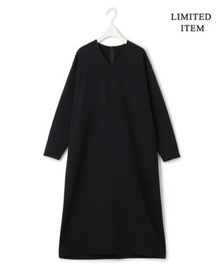 ICB 【WEB限定・洗える】ストレッチポンチ Vネックワンピース ブラック系