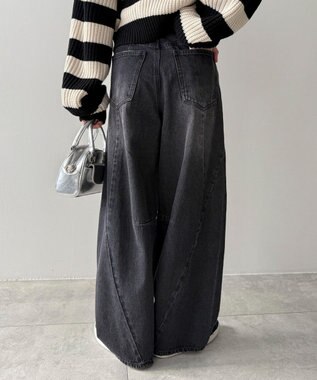 WEGO カーブラインバレルレッグデニムパンツ ブラック