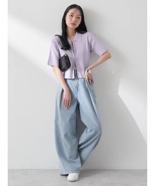 earth music&ecology 衿付きダブルＺＩＰカーディガン Lavender