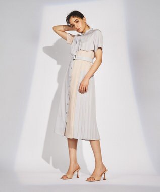 GRACE CONTINENTAL プリーツ配色ワンピース グレー