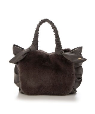 UNBILLION カシュカシュ cachecache / 下がりリボンエコファーコンビラウンドトート GY