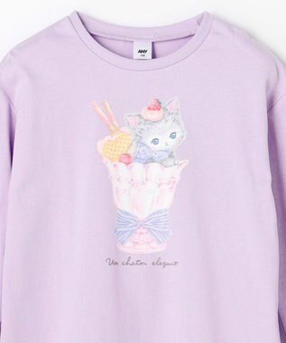 ANY KIDS アニマルモチーフ長袖Tシャツ ラベンダー×ねこ