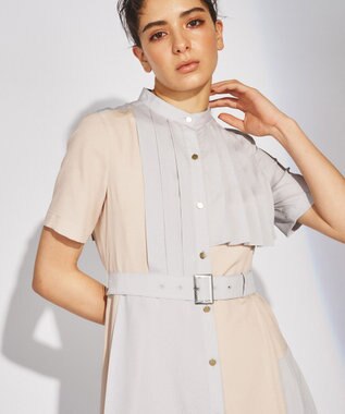 GRACE CONTINENTAL プリーツ配色ワンピース グレー