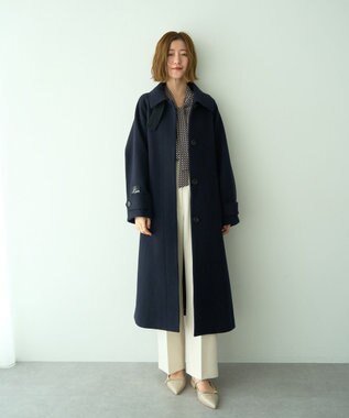 YECCA VECCA ウール混ステンカラーロングコート Dark Navy