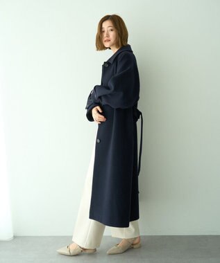 YECCA VECCA ウール混ステンカラーロングコート Dark Navy