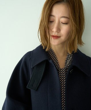 YECCA VECCA ウール混ステンカラーロングコート Dark Navy