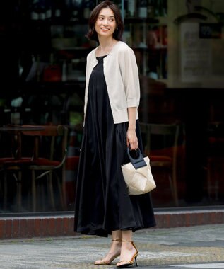 23区 【前後着用可能/洗える】シャイニーシアー 5分袖 カーディガン アイボリー系