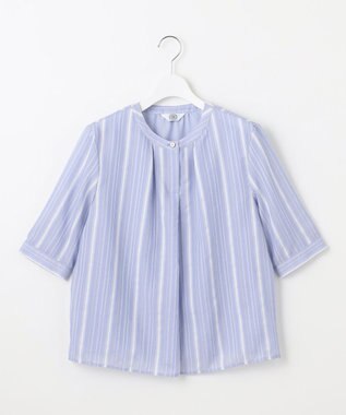 J.PRESS LADIES 【洗える】SHEERストライプ クルーネック ブラウス サックスストライプ系