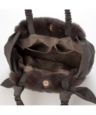 UNBILLION カシュカシュ cachecache / 下がりリボンエコファーコンビラウンドトート GY