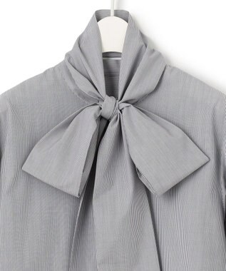 ICB L 【CLASSY.1月号掲載・洗える】 クリーンブロード ボウタイブラウス ブラックストライプ系