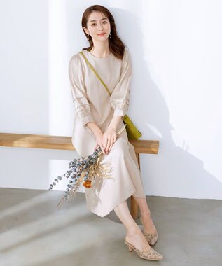 Tiaclasse 【洗える】ナローフレアパフスリーブワンピース アイボリー