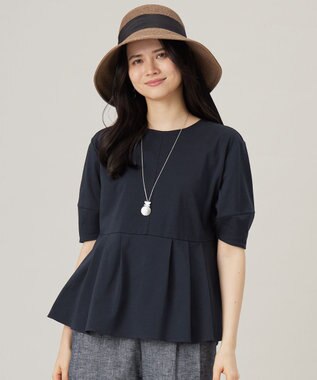 【接触冷感・UVカット・吸水速乾・抗菌防臭・洗える】ハイツイストポンチペプラム カットソー