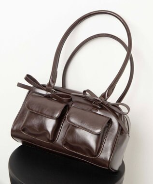 WEGO リボン付きボストンバッグ ダークブラウン