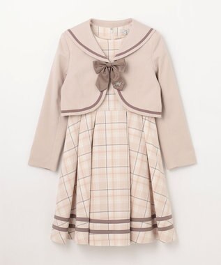 ANY KIDS ジャケット付き チェック ワンピース ピンクベージュ