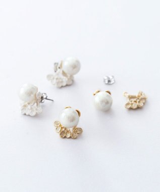 Pisceans 2wayフローラル&コットンパールピアス マットゴールド