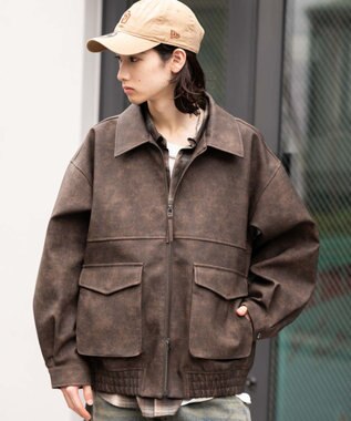 WEGO 【25年秋冬新作/ユニセックス着用ITEM/SMLサイズ展開】PUダブルZIPフライトブルゾン ブラウンその他