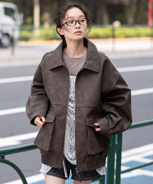 WEGO 【25年秋冬新作/ユニセックス着用ITEM/SMLサイズ展開】PUダブルZIPフライトブルゾン ブラウンその他