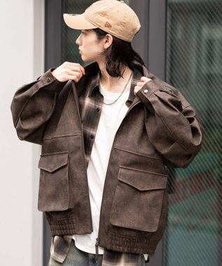 WEGO 【25年秋冬新作/ユニセックス着用ITEM/SMLサイズ展開】PUダブルZIPフライトブルゾン ブラウンその他